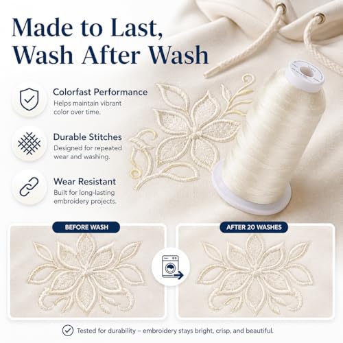 Image of Simthread Embroidery Machine Thread 5000M 40WT Polyester, Ivory 902 | 5000M 40WT polyester thread feeds smoothly for home or commercial embroidery projects.