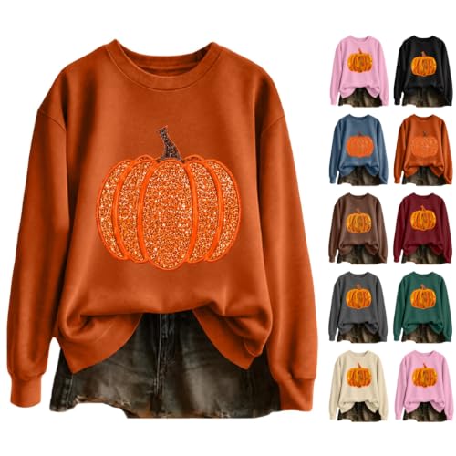 Iufabrpcs Womens Halloween Sweatshirts Cute Sequin Pumpkin Pullover Orange L - image 1