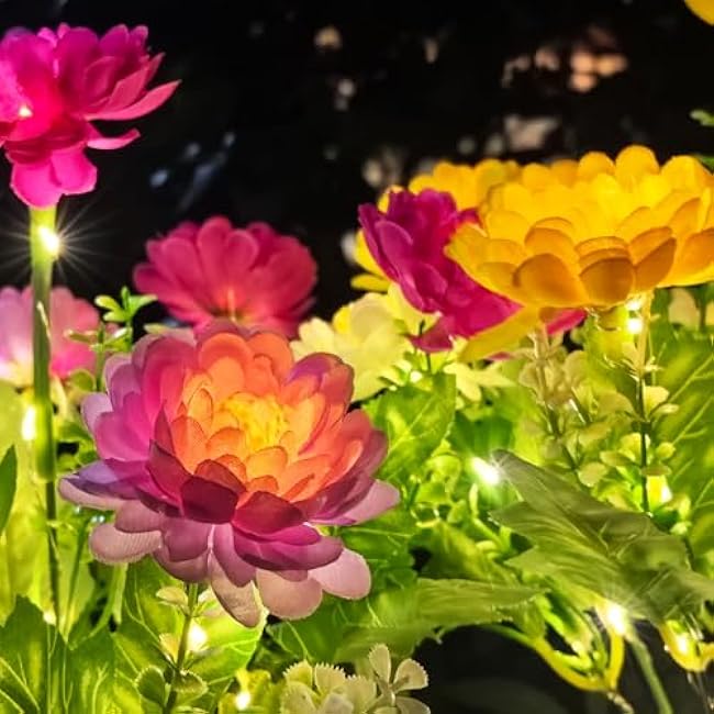 Solar Flowers Lights, 2 Pack Solar-Powered Outdoor Light with 14 Blooming Flowers, Waterproof Lights for Outside Yard, Garden, Pathway, Walkway, Patio, Lawn, Cemetery, Grave Decor