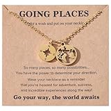 18K Gold Plated Compass Necklace for Women, World Map Pendant Travel Jewelry, Inspirational College High School Graduation Gifts for Her 2025, Adventure Keepsake for Daughter Sister Girlfriend