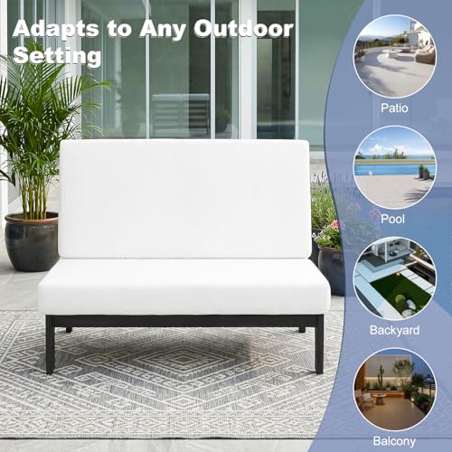 Image of Pia Ricoo 1-Piece Patio Furniture Set, Outdoor Loveseat with 4.5-Inch Thick Cushions, All-Weather Outdoor Sofa for Backyard, Deck, Lawn - Beige /Dark