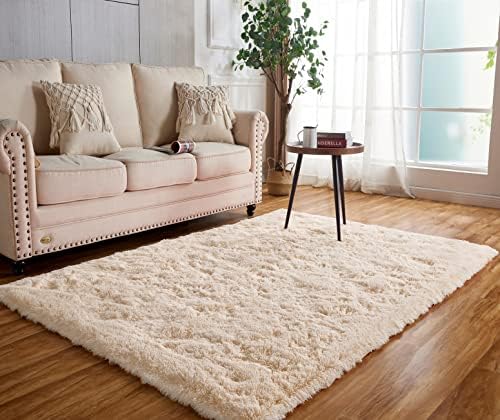 Obundi Bedside Ultra Soft Shaggy Rugs Fluffy Area Rugs,Flurry Thick Comfy Ivory Rugs for Living Room Bedroom (Ivory,80x120CM)