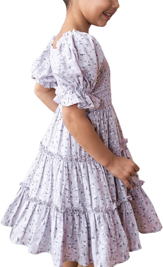 Mommy and Me Dresses Boho Floral Ruffle Maxi Dress Short Sleeve Square Neck A-Line Long Dress Mom Daughter Matching Outfits2