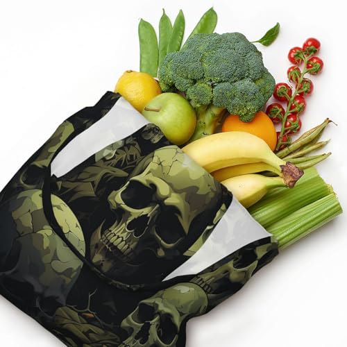 Canvas Tote Bag for Women Shoulder Tote Purse Reusable Grocery Bag Skull camouflage pattern Aesthetic Shopping Bags4
