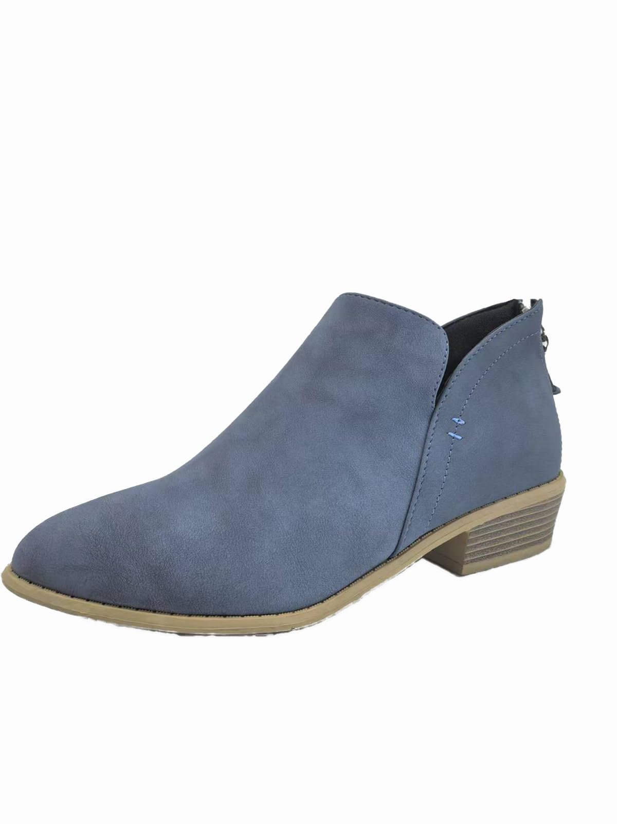 Womens Chunky Low Heel Ankle Boots Classic Side V Cut Western Style with Rear Heel Zipper Booties