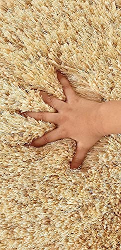 Image of Hand Woven Plain Shagg Collection with 2 Inch Pile Height Carpet for Living Room Size 5x5 Feet Round Coular Cream