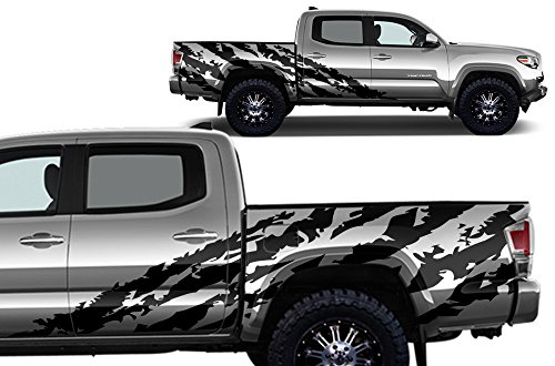 Factory Crafts Shred Side Graphics Kit 3M Vinyl Decal Wrap Compatible with Toyota Tacoma 4 Door Short Bed 2016-2020 - Matte Black
