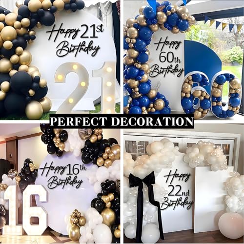 Image of Happy Birthday with 0-9 Numbers Sign for Backdrop - Felt Custom Age Happy Birthday Decal for Balloon Arch Birthday Decorations Baby Shower - Black