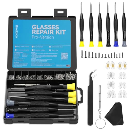 Glasses Repair Kit Spectacle Repair Screwdriver Tool Set 6 Magnetic Screwdriver and 10 Pairs Nose Pads Mini Screwdriver Screws Tweezers Glasses Cloth for Glasses Sunglass and Watch Repair