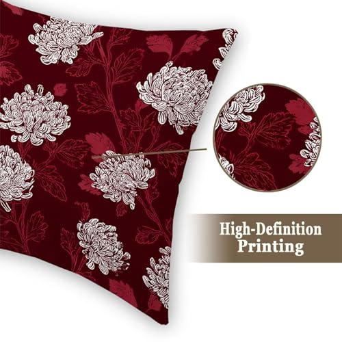 Fundas de cojín lavables y duraderas de lino rojo flores de 80x80cm 6