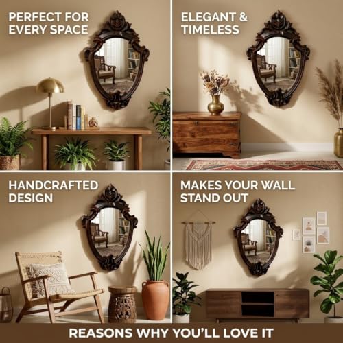 Image of Maharani Mirror Frame for Living Room Bedroon Bathroom (Maharani Mirror Frame) & Jharokha Style Mirror Frame (Size18x12inch).