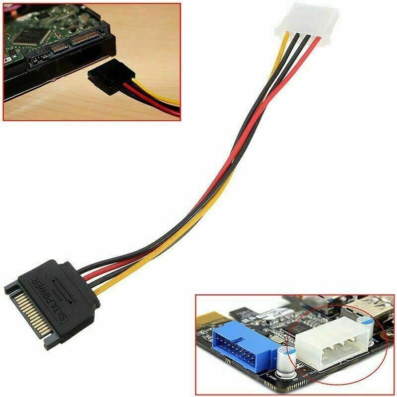 Cable adaptador de poder SATA 15 pines macho a Molex 4 pines hembra 2 unidades miniatura 3