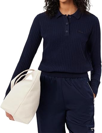 Lacoste Womens Regular Fit Ribbed Knit Polo Shirt
