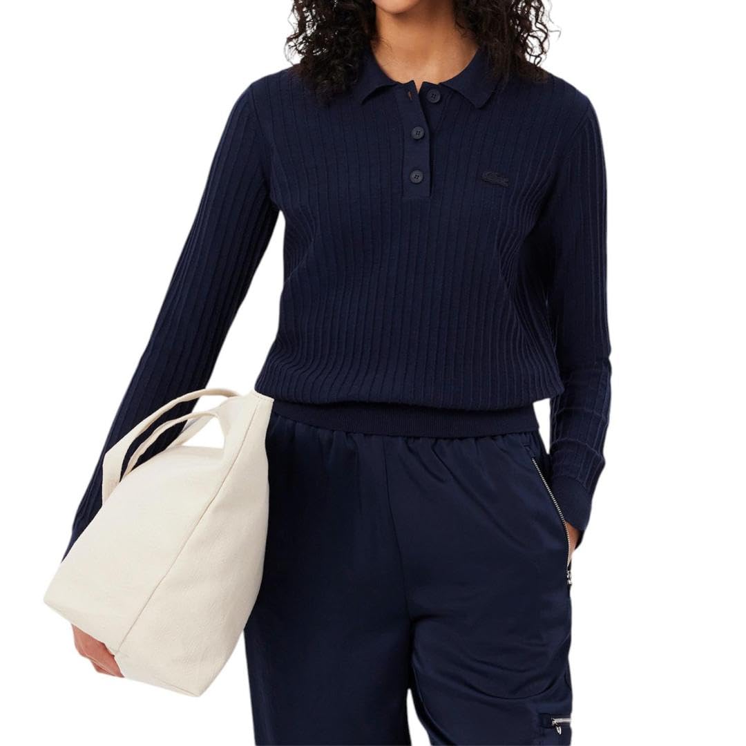 Lacoste Womens Regular Fit Ribbed Knit Polo Shirt