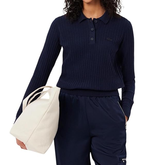 Lacoste Womens Regular Fit Ribbed Knit Polo Shirt