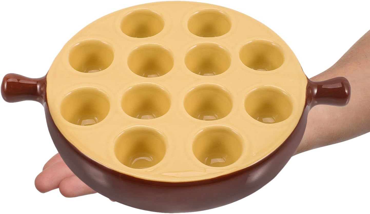 12 Holes Ceramic Escargot Plate, Seafood Snail Baking Dish Handle, Smooth Surface for Easy Cleaning, Oven Safe for Home, Kitchen, Restaurant