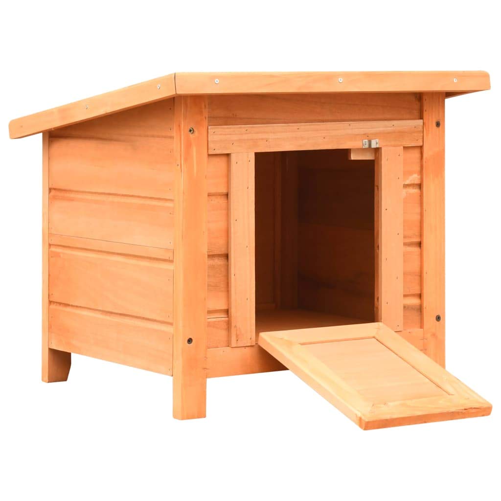 Casetta per gatti in legno di pino massiccio con tetto in poliestere verde resistente alle intemperie, 50 x 46 x 43,5 cm, stabile cuccia in legno con rampa, nascondiglio per gatti all'aperto