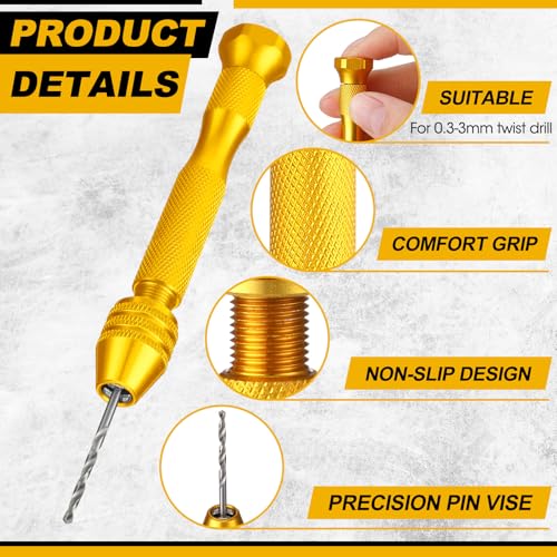 Image of Zhehao 59 Pieces Hand Drill Bits Set Include 49 Pcs Metal Pin Vise Hand Drill Micro Mini Twist Bits and 10 Pcs Tungsten Carbide PCB Rotary Tools for Resin Polymer DIY Jewelry Making Carving (Gold)