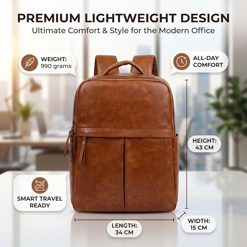 Image of VISMIINTREND Leather Laptop Backpack Bag for Men & Women | Casual, Office, College, Travel, Airport, Weekender Bag | Fits upto 15.6 Inch Laptop, Macbook | Durable | Birthday, Rakhi Gifts