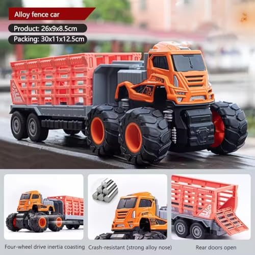 Image of Die cast Alloy 1:43 Animal Transport Truck Toys for Kids Boys Girls Friction Powered Car Carrier Container Toy Pull Back Vehicle Birthday Gift(Pack of 1,Multicolor)