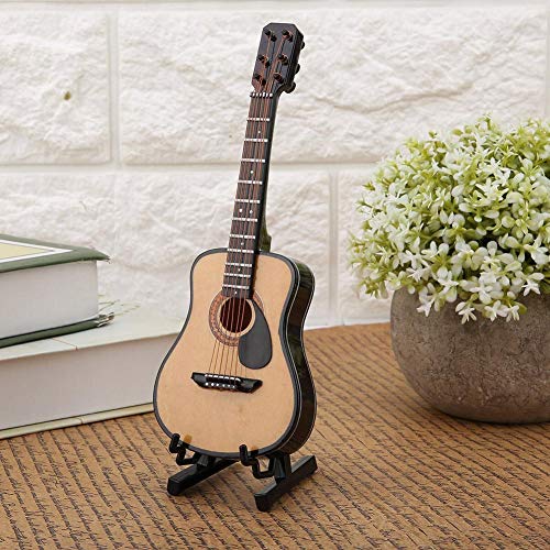 Yisentno Mini-Gitarre Miniatur-Musikinstrumente aus Holz Modell + Support und Case Crafts(16cm) Cover
