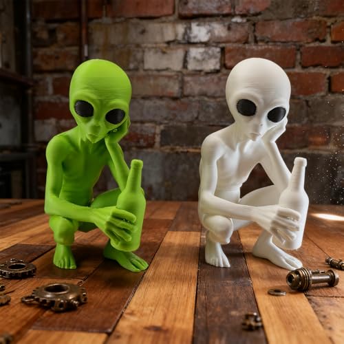 Set de 2 Estatuas Alienígenas 3D Impresas Verde y Blanco miniatura 3
