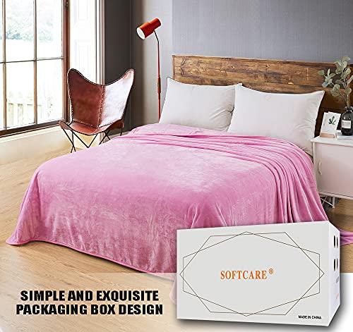 Softcare Soft Queen Size Summer Blanket All Season 350Gsm Thicken Warm Fuzzy Microplush Lightweight Thermal Fleece Blankets For Couch Bed Sofa Pink 90"*90" #TOP1