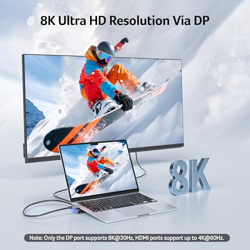 Image of Acer Docking Station 3 Monitors, 11-in-1 Laptop Docking Station Stand with DP 8K + Dual HDMI 4K@60Hz, Ethernet, 10Gbps Data, 100W PD, SD /TF, USB C Dock with Detachable Cable for Acer /Dell /Mac /HP