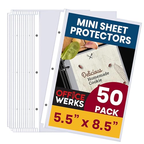 Officewerks Heavyweight Clear Mini Sheet Protectors Holds 5.5 x 8.5 Inch Sheets Fits a 3-Ring Binder Crystal Clear and Acid-Free with Reinforced Holes Top Loading Archival Safe (50 Pack)