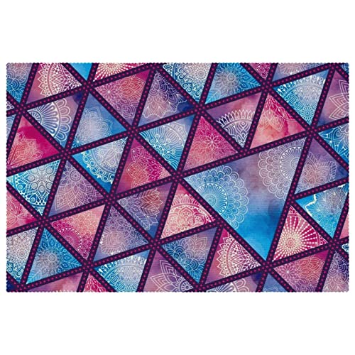Set de table ethnique triangles bleu rosé finition haut de gamme x6