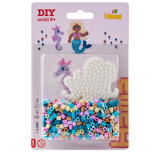 Image of Hama Beads Small Blister Pack | Approx. 450 Beads, 1 Mermaid pegboard No. 332 and Ironing Paper.
