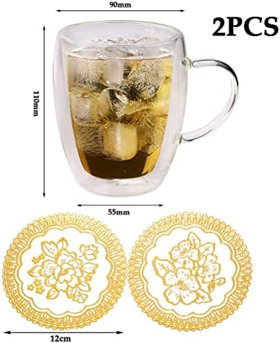 2 Set of 350 ml Double Wall Glass Coffee Mug(with 2 Coasters),Double-Walled Glasses with Handle Double Walled Glass Coffee Cups,Double Walled Insulated Glasses Thermal Coffee Glass,Heat Resistant