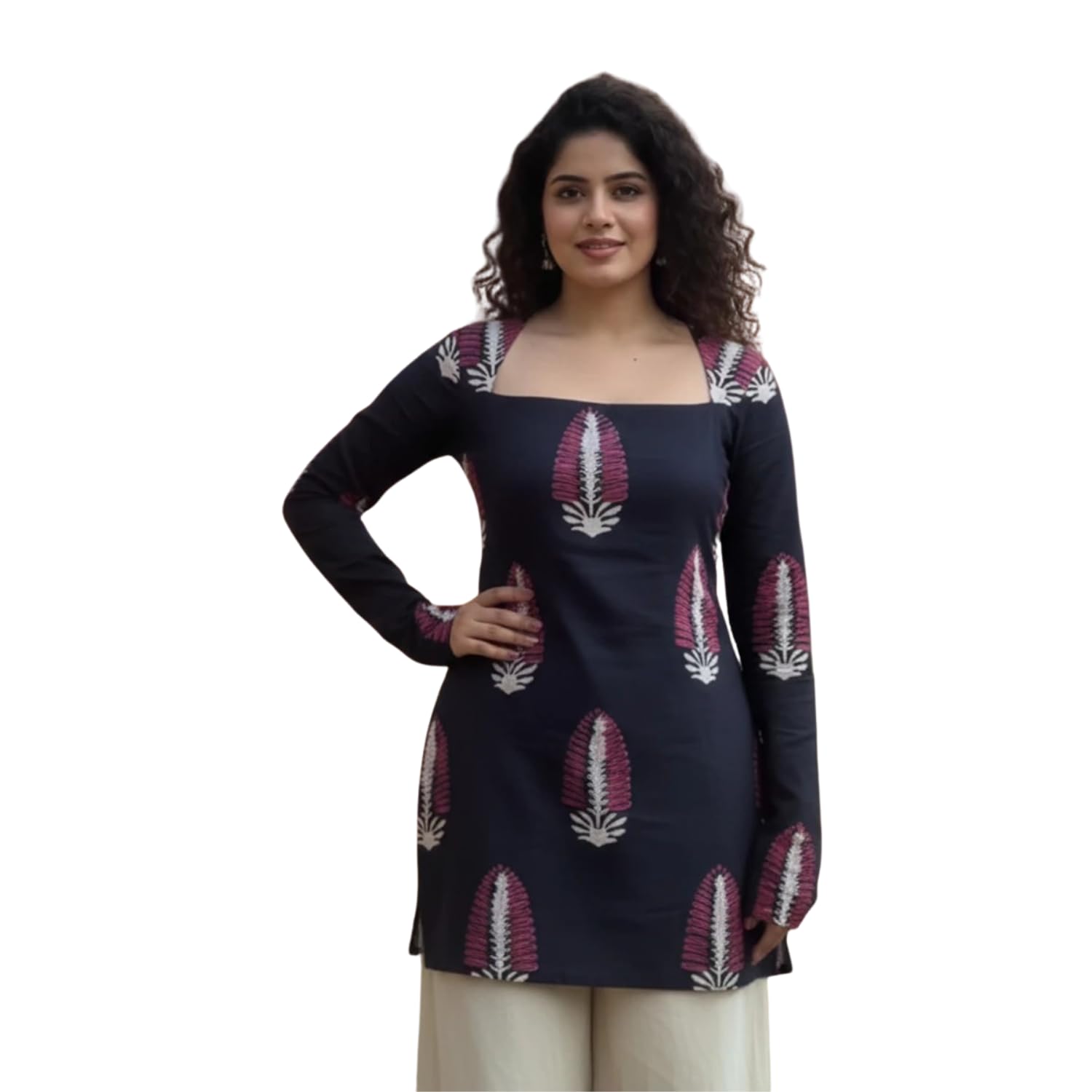 Women Printed Short Kurti Top for Women Square Neck Full Sleeve Tunic Top Stylish Casual Rayon Kurti Regular Fit Ethnic Western Fusion Top-image-19