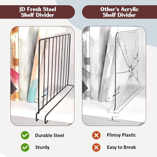 Image of JD FRESH 3-Piece Shelf Divider Set /Metal Wardrobe Separator for Clothes /Books & Pantry Storage /Partition for Shelves /Closet & Cupboard Organizer for Home & Office (White)