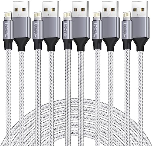 [Apple MFi Certified] 6Pack(3/3/6/6/6/10FT) iPhone Charger Nylon Braided Fast Charging Lightning Cable Compatible iPhone 14Pro/14/13Pro/13/12Pro/12/11and More-Silver&White