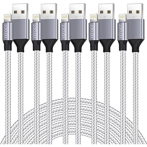 [Apple MFi Certified] 6Pack(3/3/6/6/6/10FT) iPhone Charger Nylon Braided Fast Charging Lightning Cable Compatible iPhone 14Pro/14/13Pro/13/12Pro/12/11and More-Silver&White