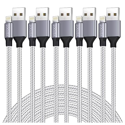 iPhone Charger [Apple MFi Certified] YEFOOT 5Pack(3/3/6/6/10FT) Compatible iPhone 12Pro Max/12Pro/12/11/Pro/Xs Max/X/8 and More-Silver&White