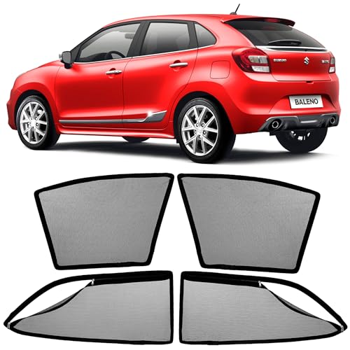 Image of AutoStory Magnetic Car Sunshade for Baleno 2015-2021 | Front Half Cut for Mirror Visibility + Rear Full Coverage with Zipper | Heavy Heat & UV Protection | Privacy Side Window Curtains Shades