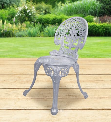 Image of BRISHI Cast Aluminium Garden Patio Seating Chair and Table Set for Balcony Outdoor Furniture with 1 Table and 4 Chair Set (Grey)