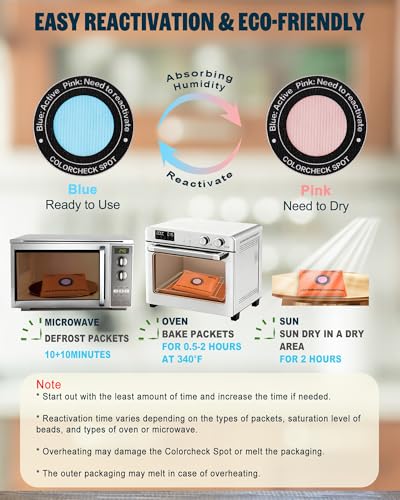 Image of 500 Gram (4 Pack) Color-Indicating Desiccant Packs for Storage, Rechargeable Silica Gel Packets, Dehumidifier for Cars, Gun Safe, 3D Filaments, Safe, Electronics