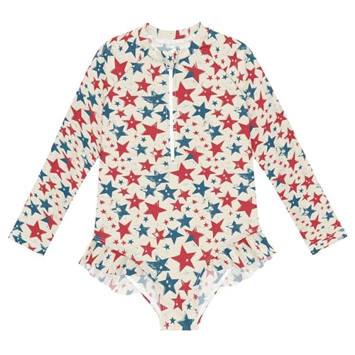 Star Girls Long Sleeve Rashguard Swimsuit UV Protection One-Piece Swimwear Bathing Suit B0403472