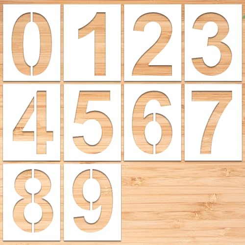 23 cm Pochoir Chiffre Grands, 10 Pièces Pochoirs Chiffres Peinture, 0 à 9 Plastique Numéro Pochoirs, Réutilisables et Lavable Modèles Numériques...