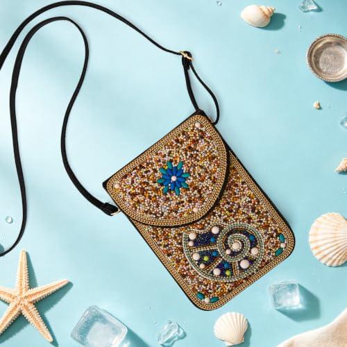 Image of Small Beaded Crossbody Bag for Women, Boho Cell Phone Shoulder Purse Wallet with Handcrafted Colorful Beads