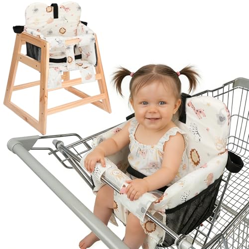 Baby Shopping Cart Seat Cover Padded Shopping Cart Seat for Baby High Chair Cover for Restaurant Unisex Machine Washable Infant Toddler Cart Cover with Storage Pockets Pink Animals