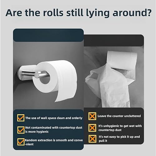 Miniatura 7 de Portarrollos de papel higiénico autoadhesivo, sin taladrar, soporte para papel higiénico de acero inoxidable, soporte para papel higiénico para
