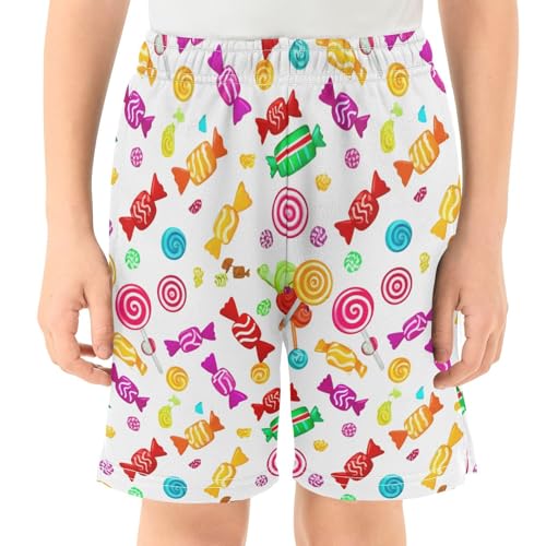 Colorful Candy Athletic Shorts with Zipper Pockets, Youth Boys Athletic Running Shorts for Summer2