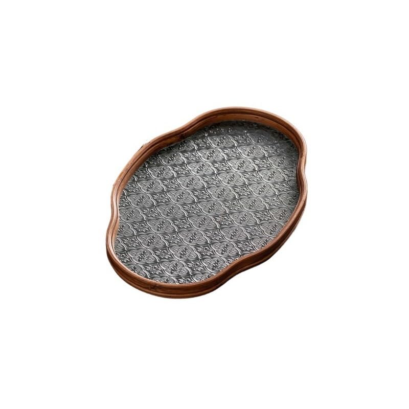 Plateau à thé en verre de style japonais vintage - Plateau en bois massif pour les rafraîchissements de la maison - Motif floral bégonia - Idéal pour servir du thé et des friandises