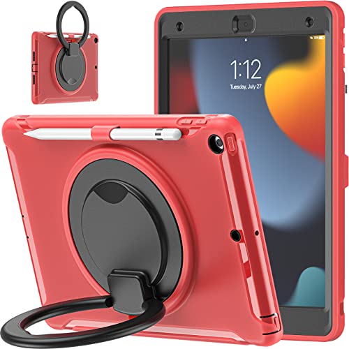 Coque iPad 10.2 antichoc rouge rigide avec protège-écran et support 360 degrés