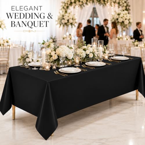 Image of WNINK 2 Pack Black Plastic Tablecloths, 54 x 108 Inch Disposable Covers