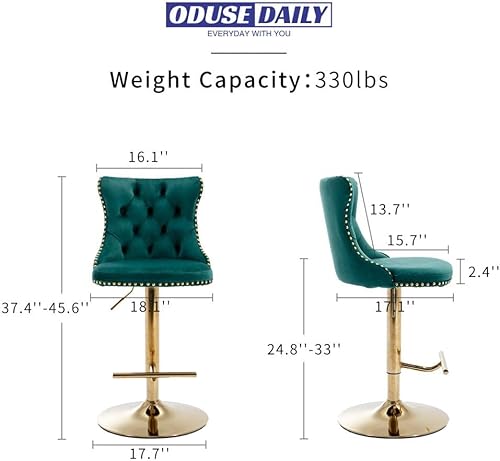 Miniatura 3 de Juego de 2 taburetes de bar giratorios de terciopelo, altura ajustable de 25 a 33 pulgadas, taburetes de bar con respaldo, sillas de bar para altura